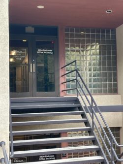 Stairs leading up to the entrance of the Lone Star Registered Agent office building in Texas.